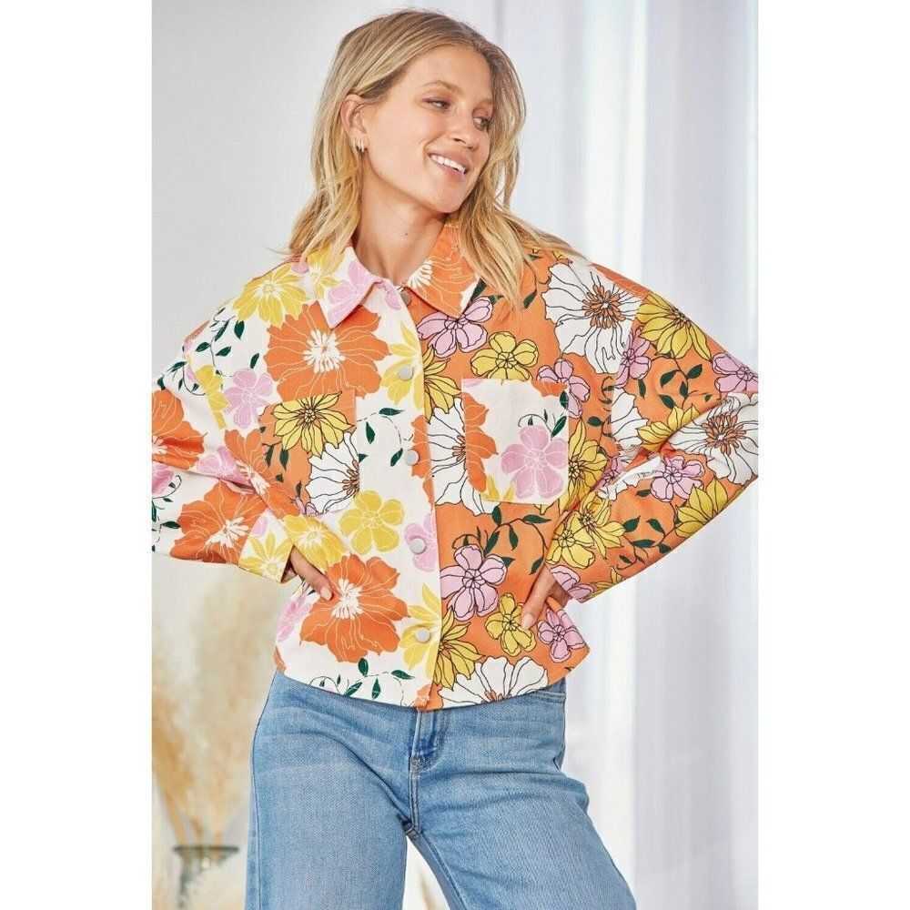 Andree By Unit x Emily Wonder Tangerine Floral Printed Jacket S-L New J10125 - Picture 6 of 7
